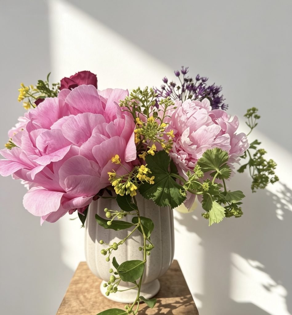 Seasonal peony bouquet wrapped in kraft paper for Calgary pickup or delivery